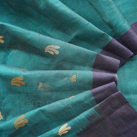 Teal green and purple handloom Godavari cotton saree from Niram Neela