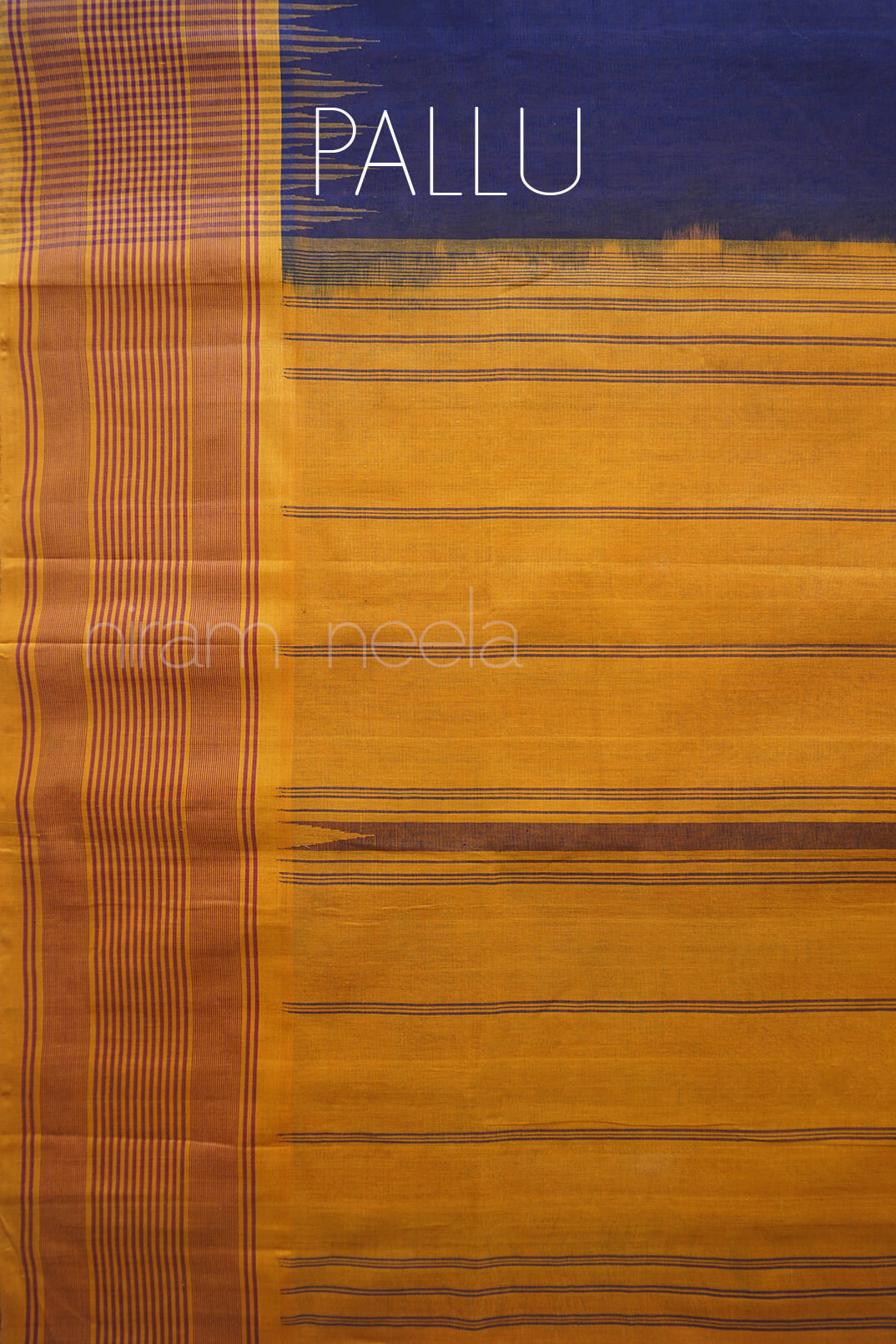 Navy blue and manjal yellow check Godavari cotton saree | Niram Neela