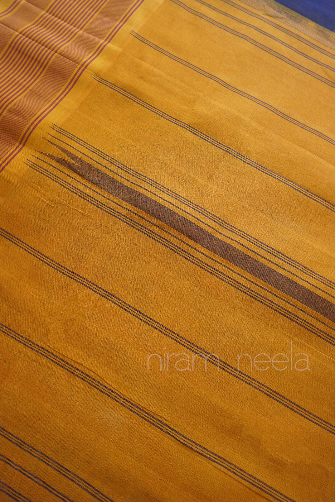 Navy blue and manjal yellow check Godavari cotton saree | Niram Neela