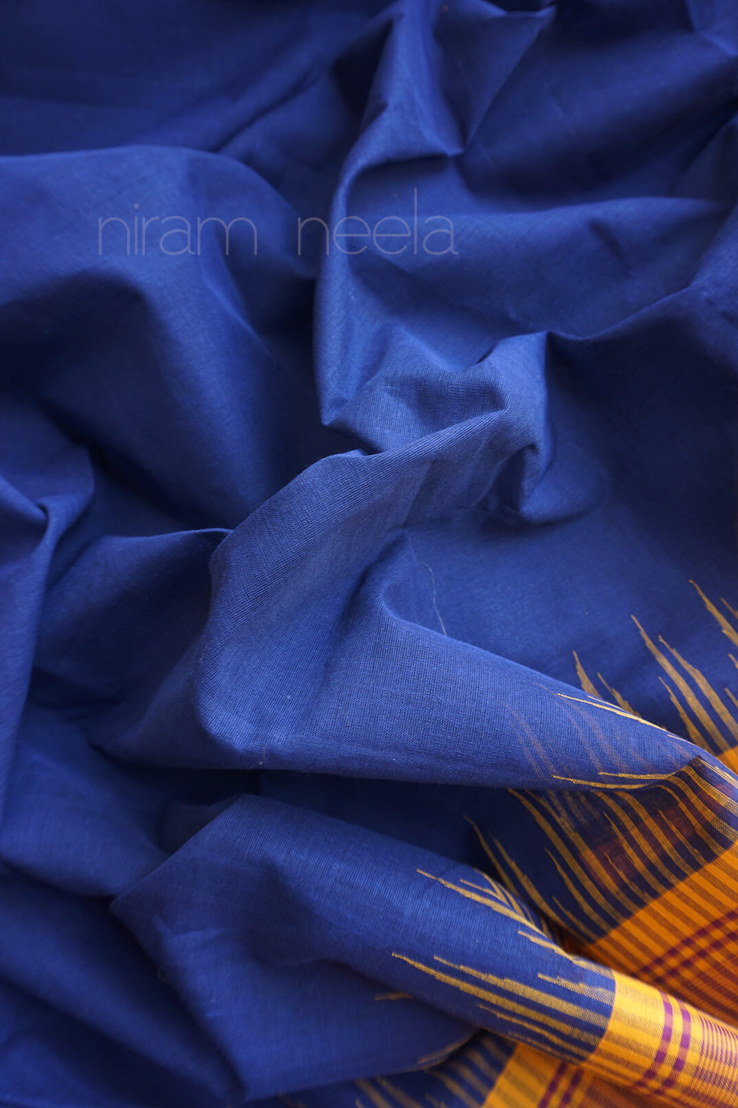 Navy blue and manjal yellow check Godavari cotton saree | Niram Neela