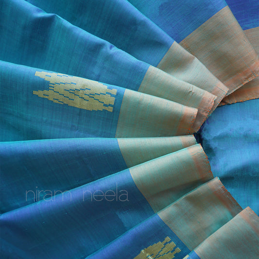 Peacock green and ochre Chinnalapattu art silk saree - Niram Neela