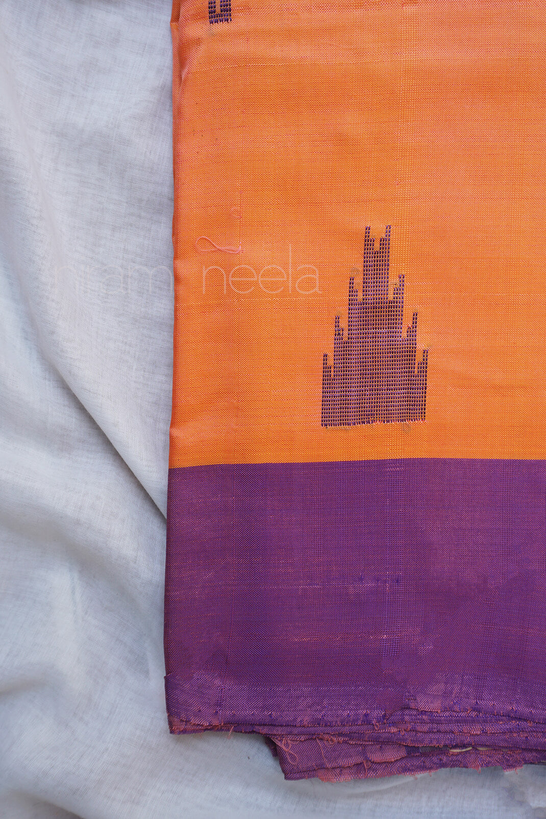 Orange and purple Chinnalapattu Banana silk saree - Niram Neela