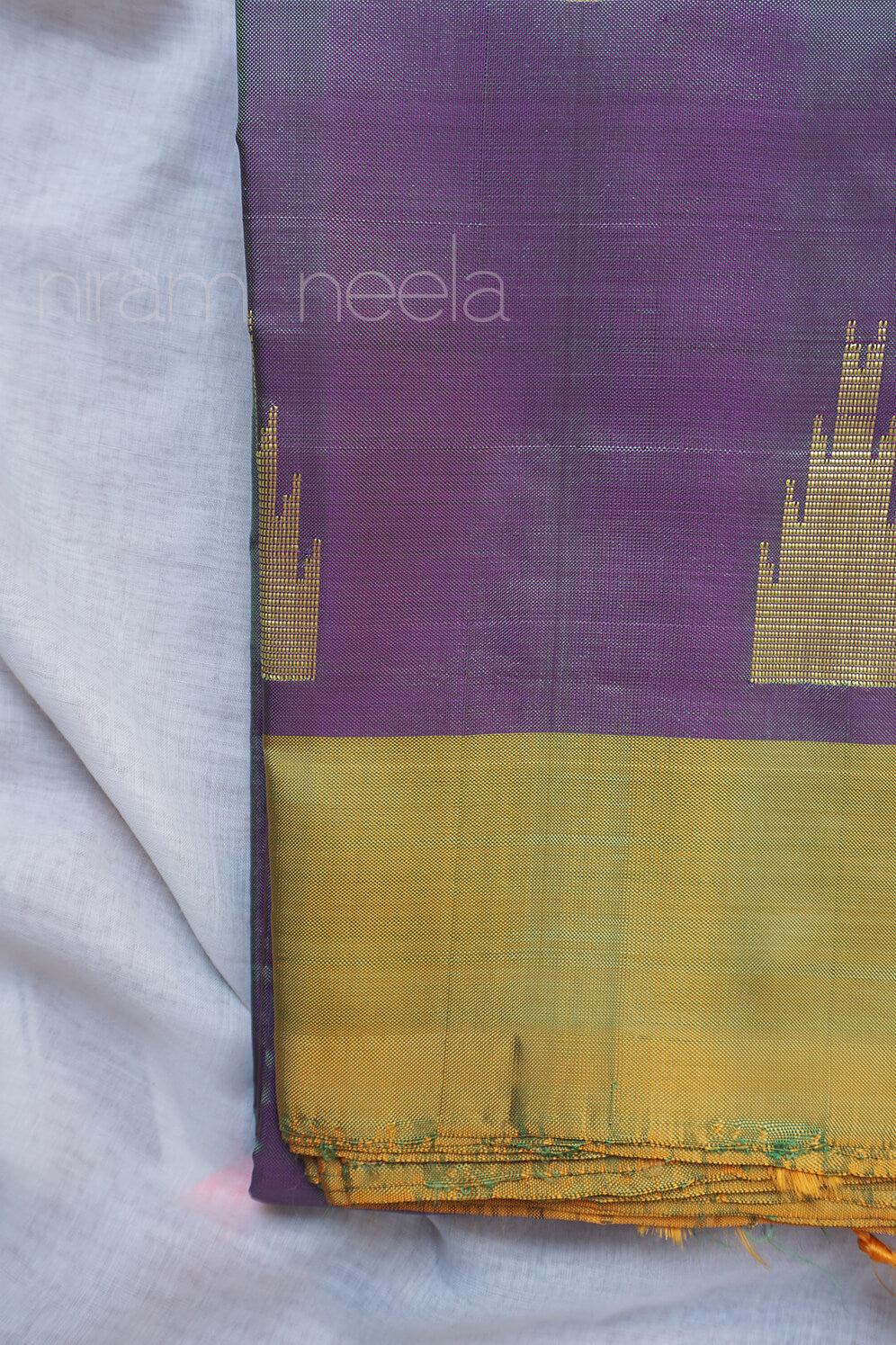 Olive and ochre Chinnalapattu Banana silk saree - Niram Neela
