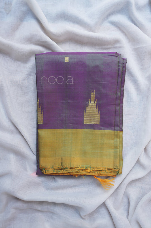 Olive and ochre Chinnalapattu Banana silk saree - Niram Neela