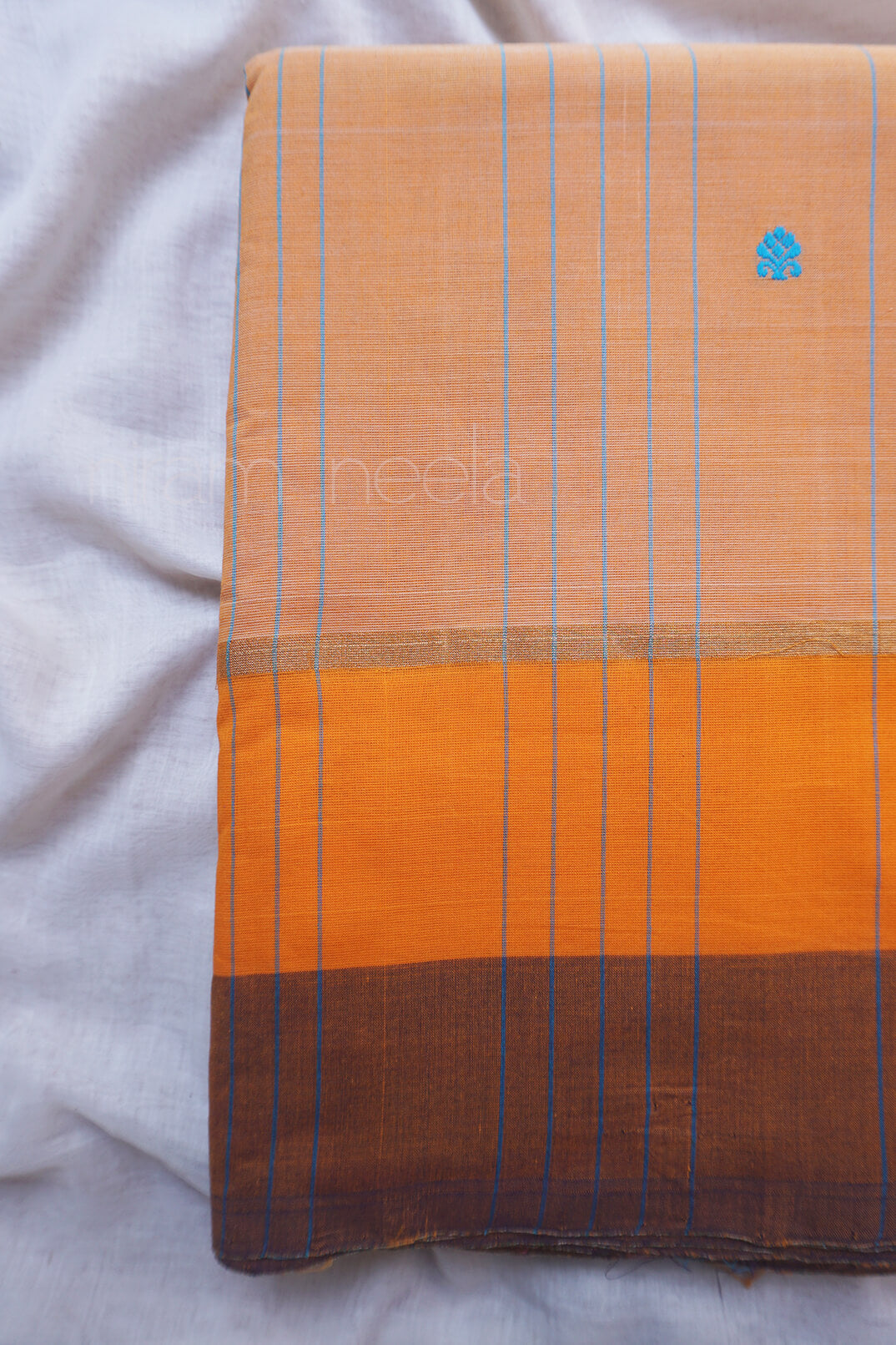 Peach and brown Aruppukottai cotton saree - Niram Neela