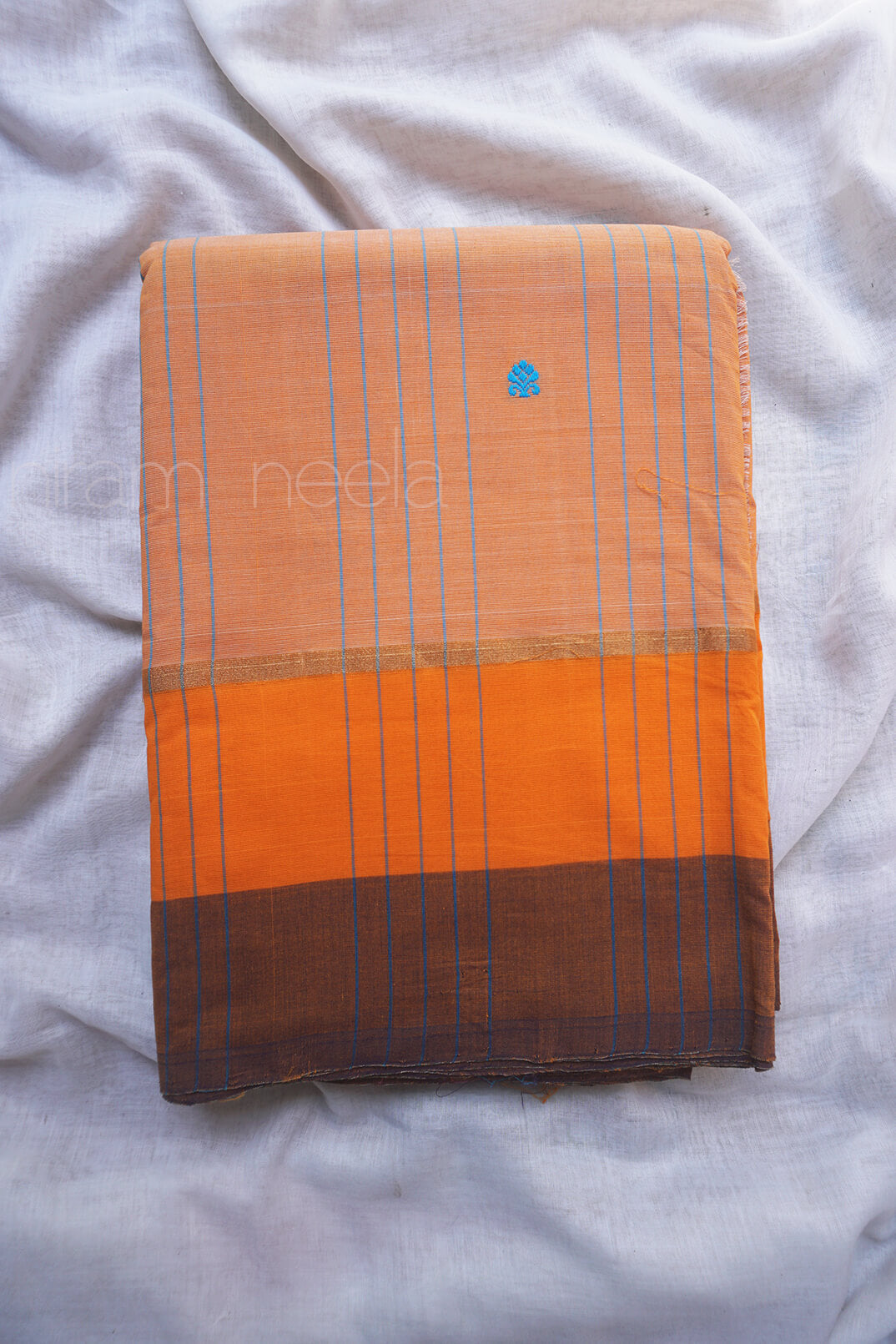 Peach and brown Aruppukottai cotton saree - Niram Neela