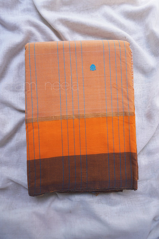 Peach and brown Aruppukottai cotton saree - Niram Neela