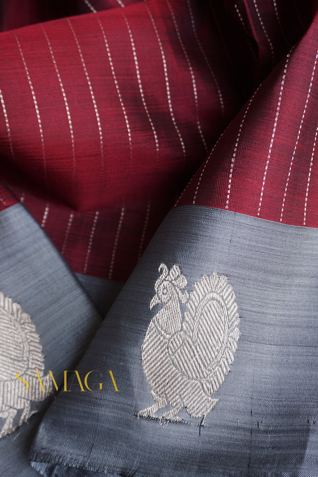 Maroon and grey Arni silk saree | Niram Neela