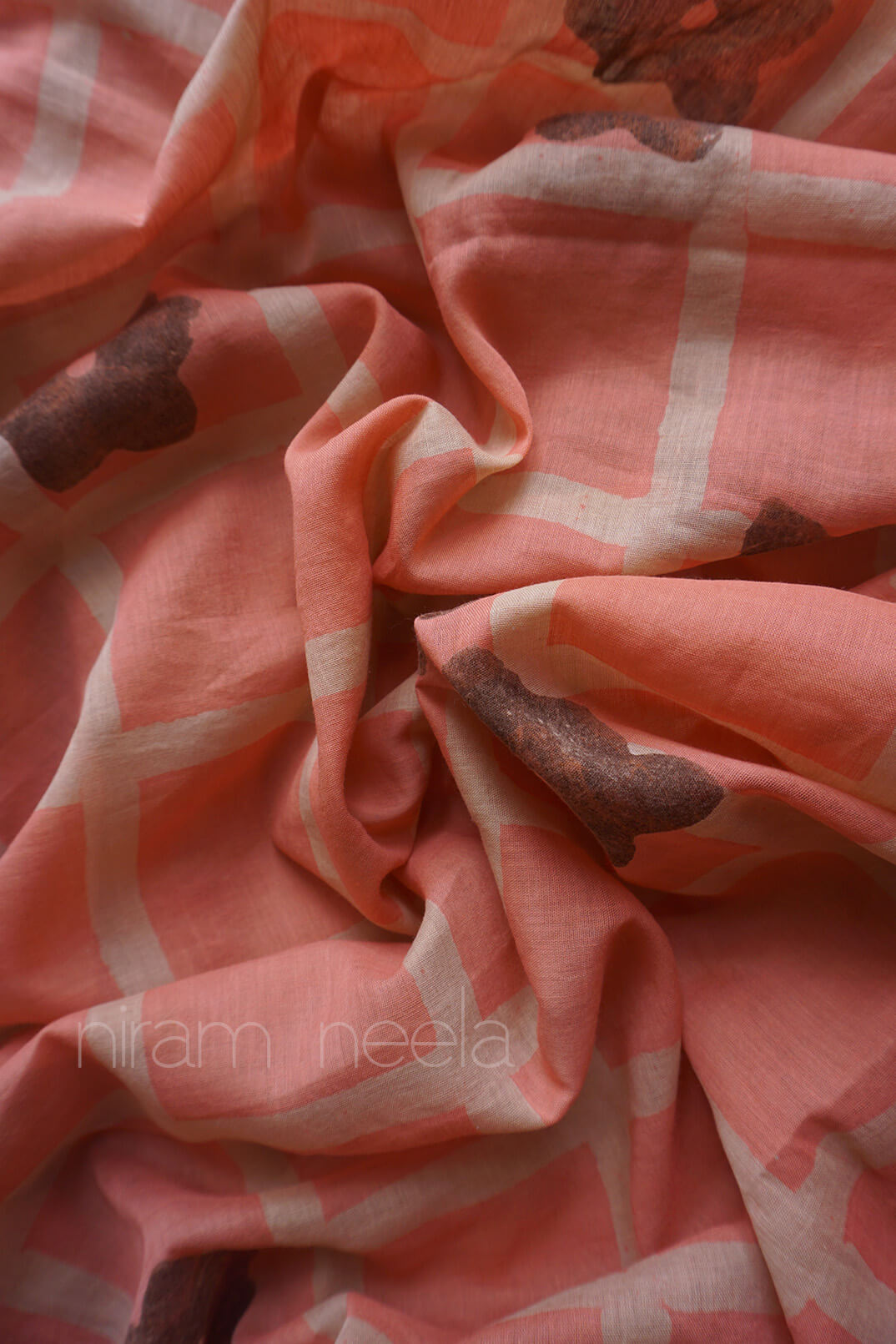 Salmon cotton Batik print saree | Niram Neela