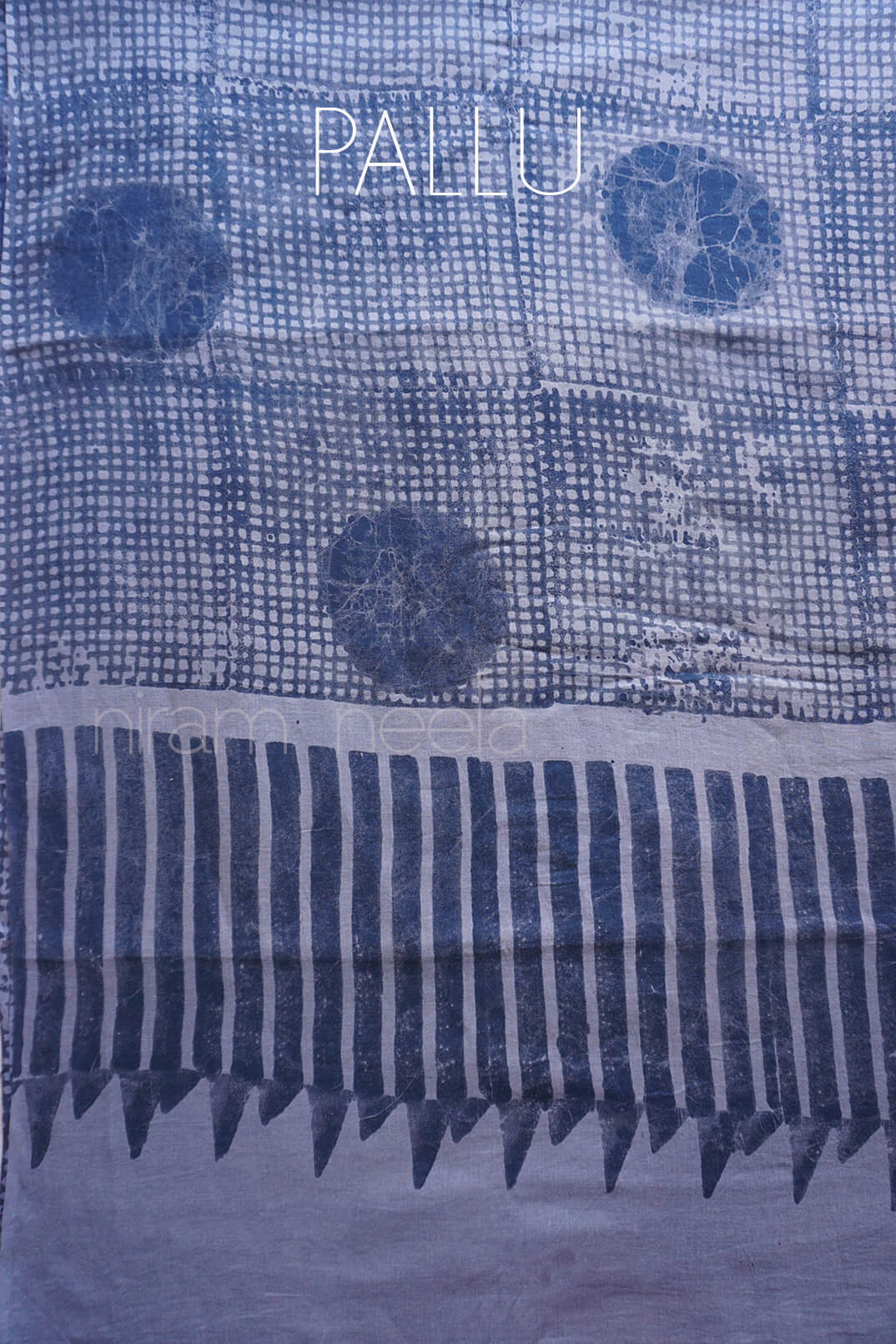 Blue and grey cotton Batik print saree | Niram Neela