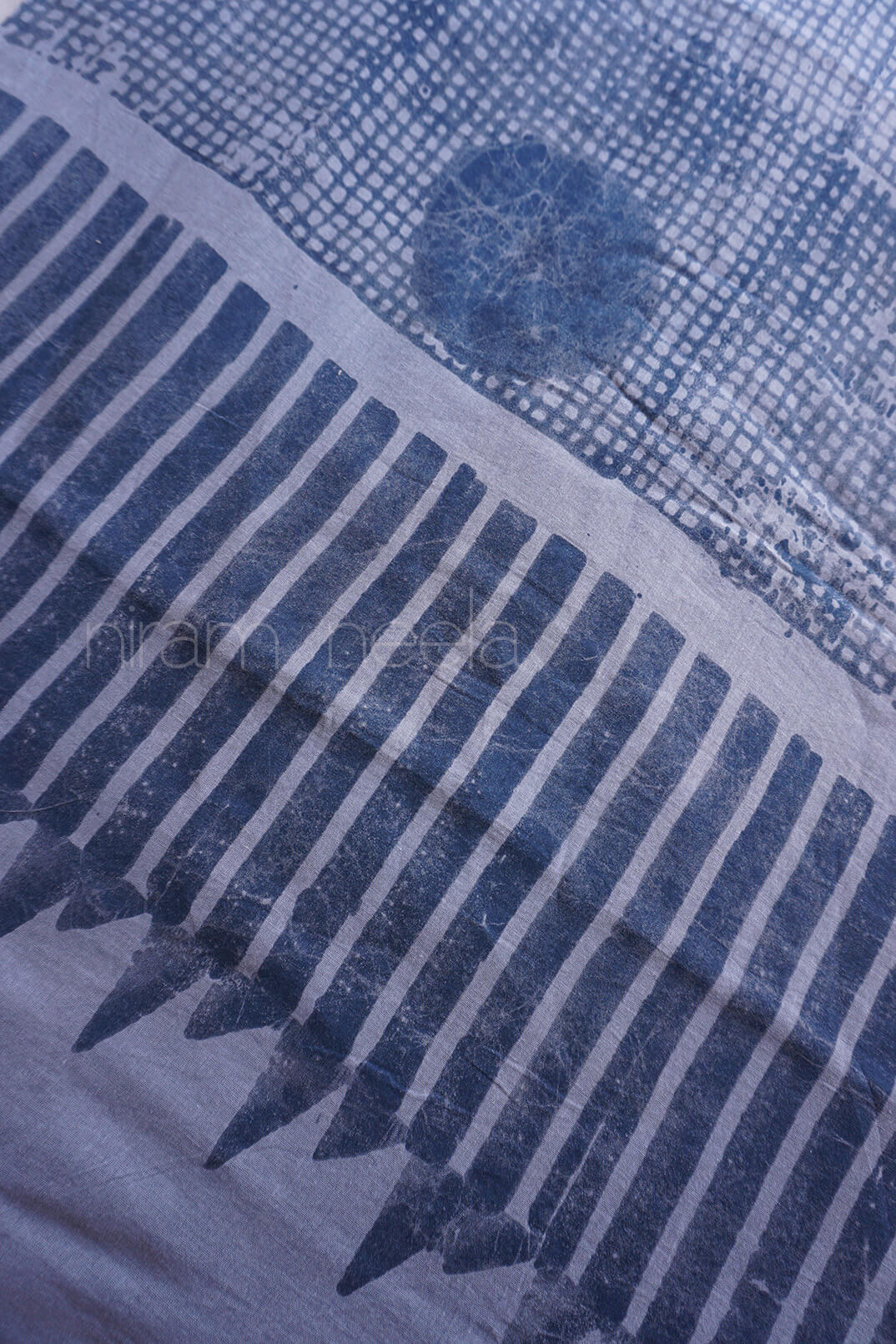 Blue and grey cotton Batik print saree | Niram Neela