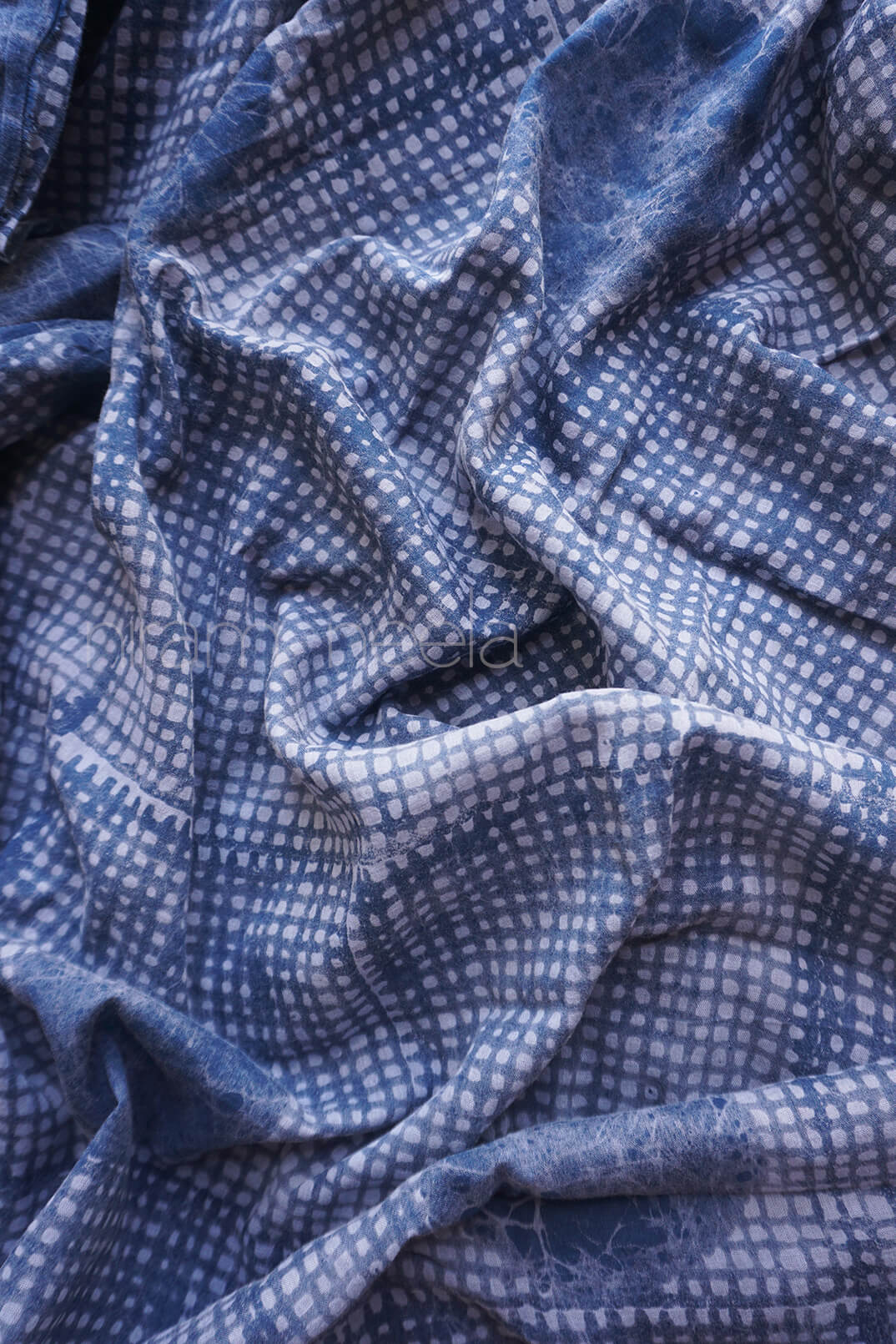 Blue and grey cotton Batik print saree | Niram Neela