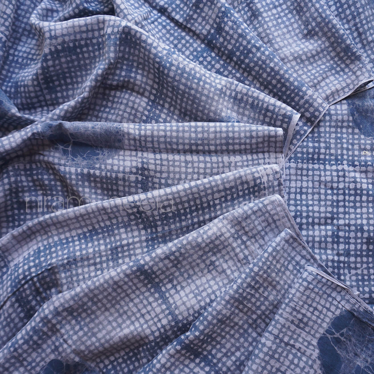 Blue and grey cotton Batik print saree | Niram Neela