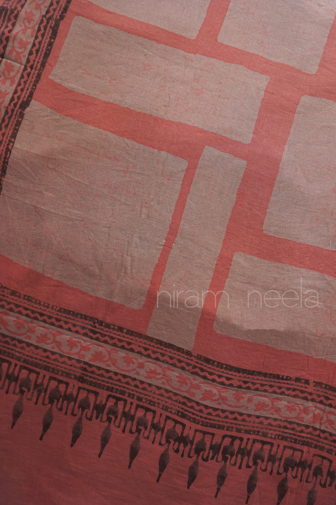 Salmon cotton Batik print saree | Niram Neela