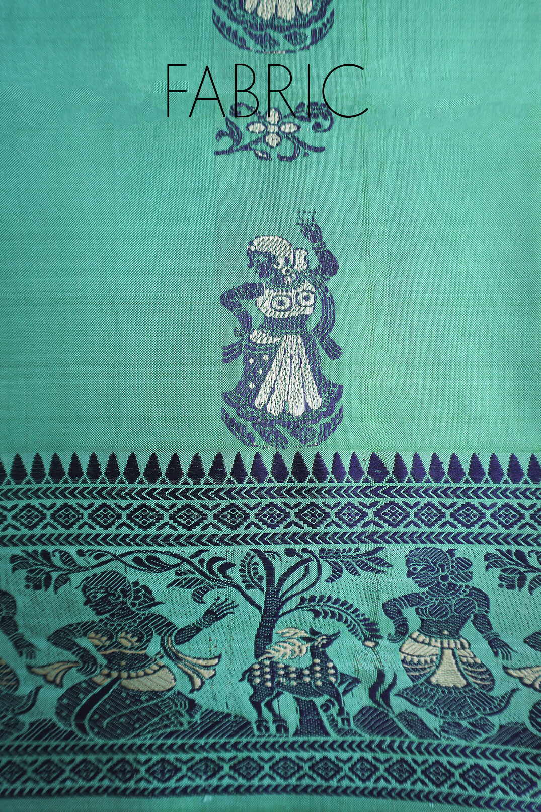 Seafoam green and blue Baluchari silk saree | Samaga by Niram Neela