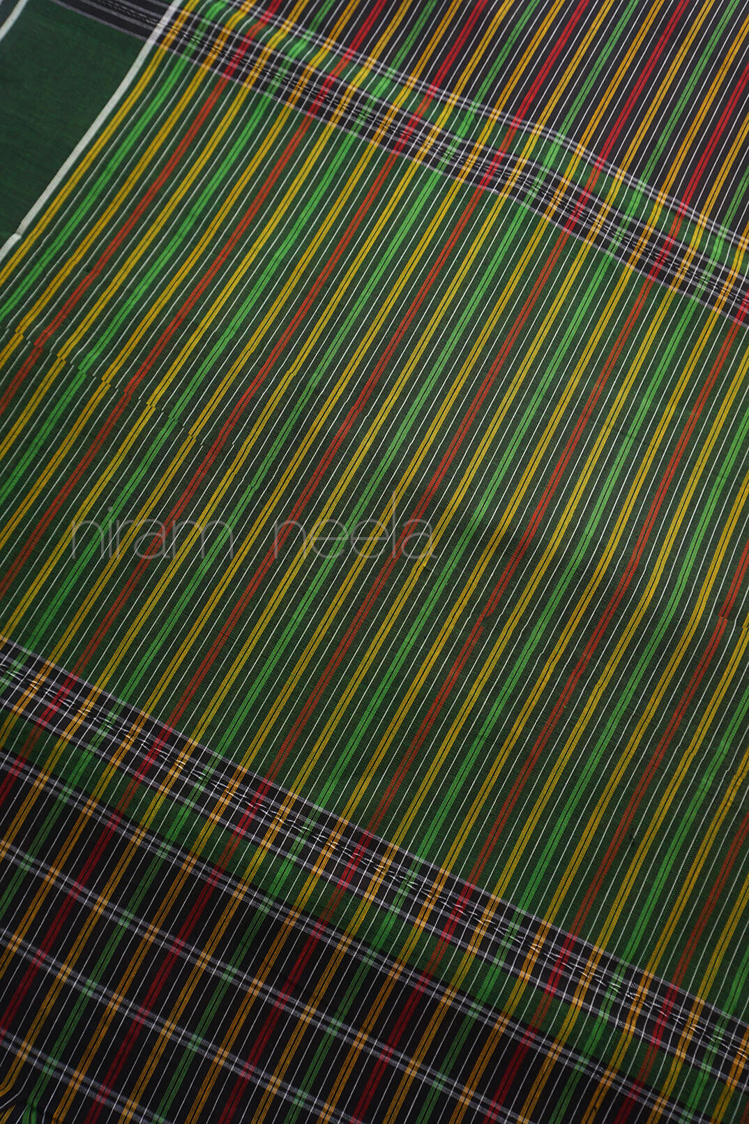 Black and multicolour pinstriped Begumpuri cotton saree | Niram Neela