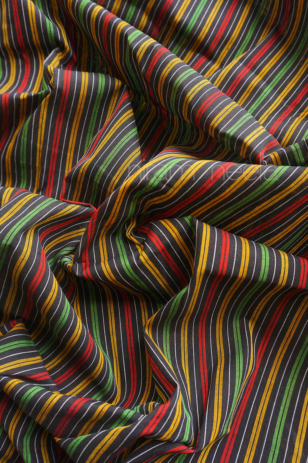 Black and multicolour pinstriped Begumpuri cotton saree | Niram Neela