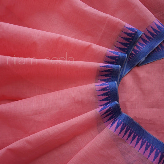 Soft Pink and blue Begumpuri cotton saree | Niram Neela
