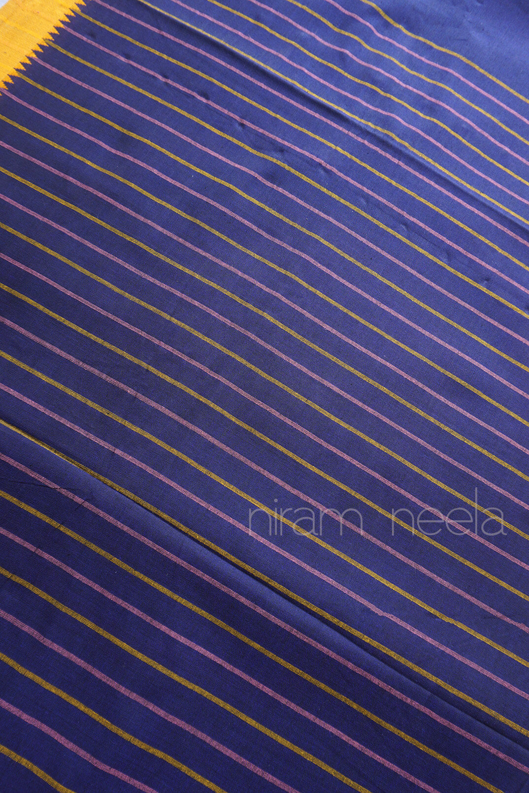 Navy blue and pink ganga jamuna Begumpuri cotton saree | Niram Neela