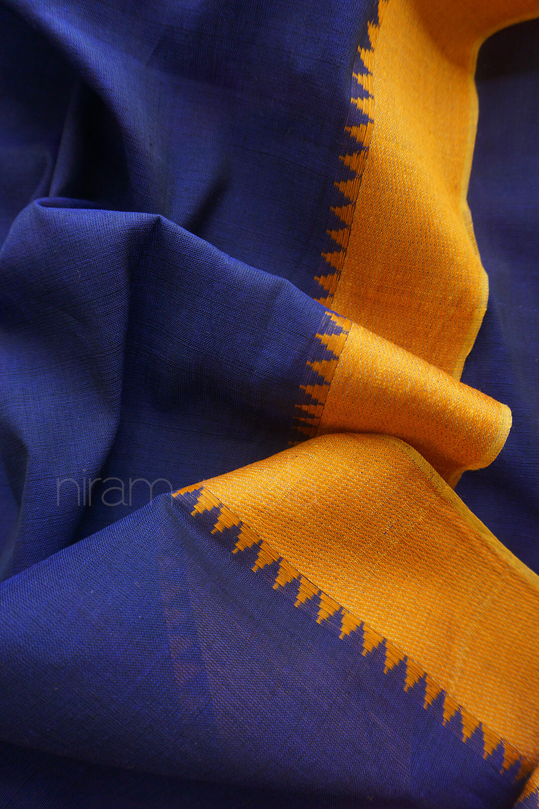 Navy blue and pink ganga jamuna Begumpuri cotton saree | Niram Neela