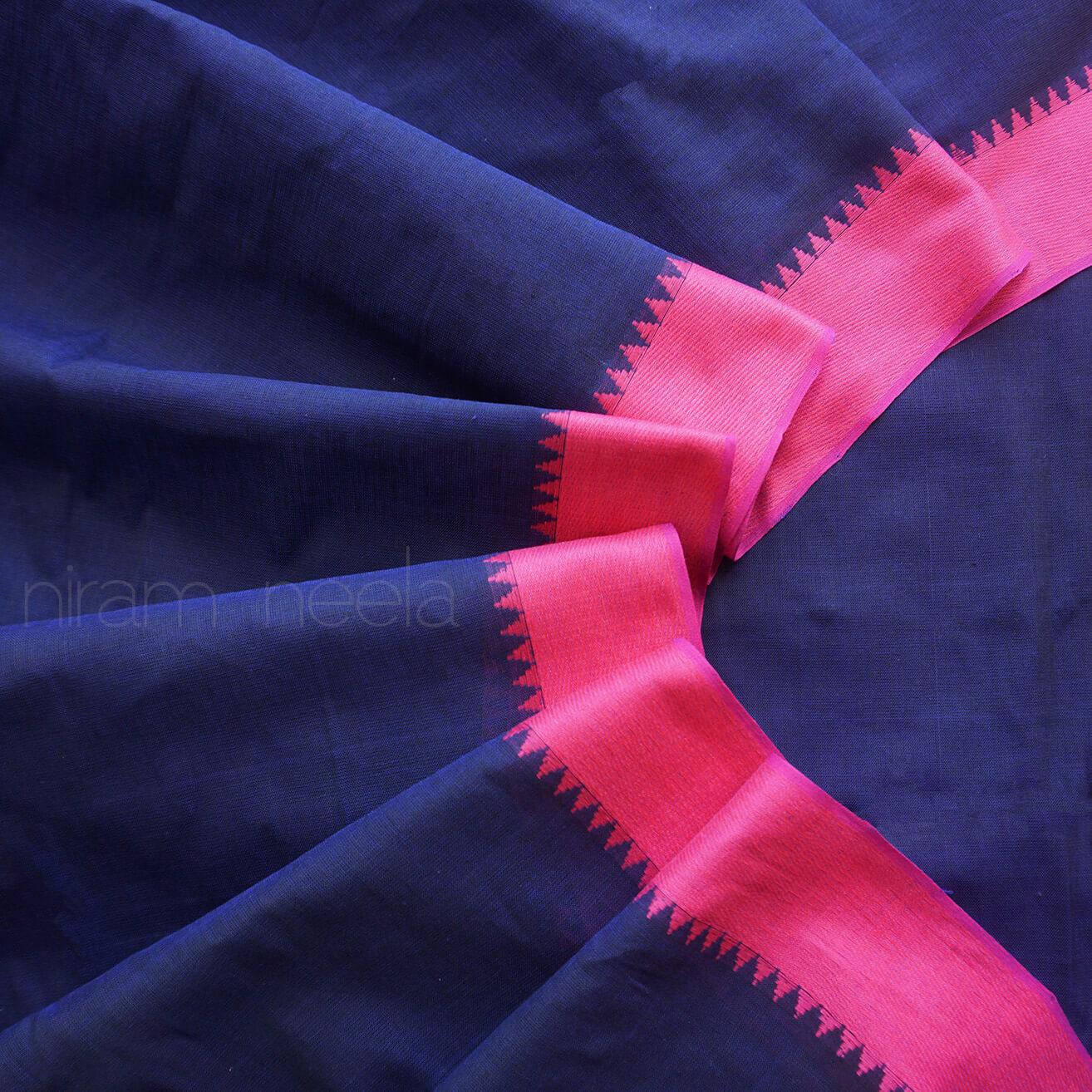 Navy blue and pink ganga jamuna Begumpuri cotton saree | Niram Neela