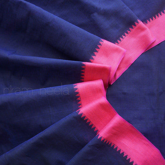 Navy blue and pink ganga jamuna Begumpuri cotton saree | Niram Neela