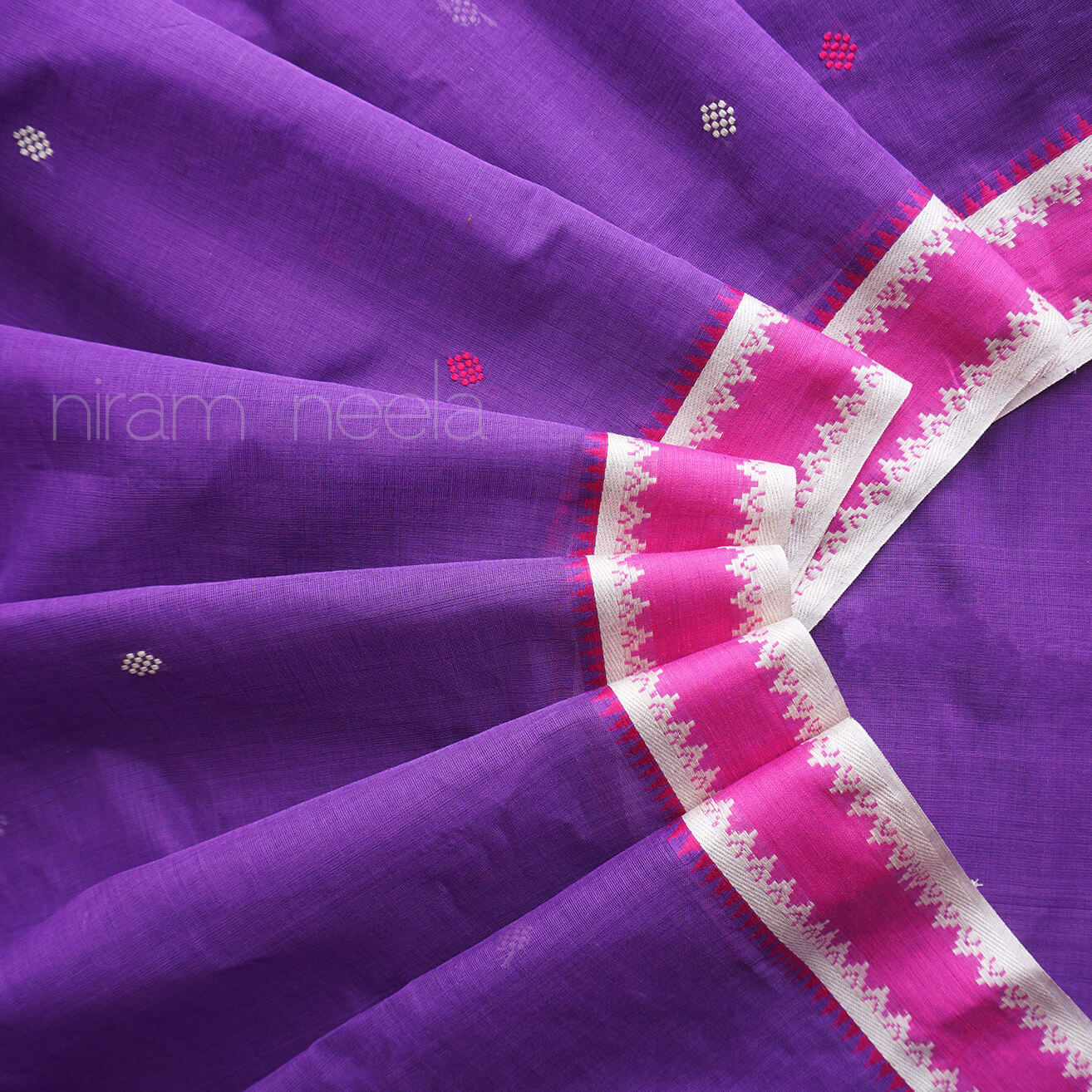 Violet and pink Begumpuri cotton saree | Niram Neela