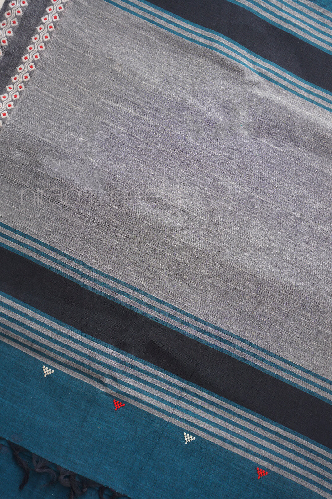 Marine blue and white Begumpuri cotton saree | Niram Neela