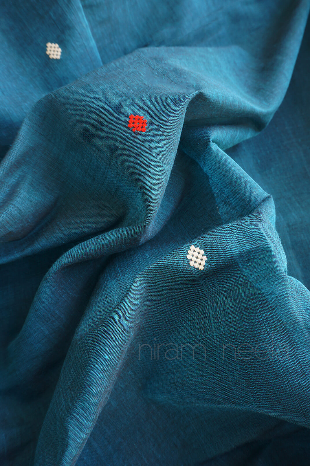 Marine blue and white Begumpuri cotton saree | Niram Neela