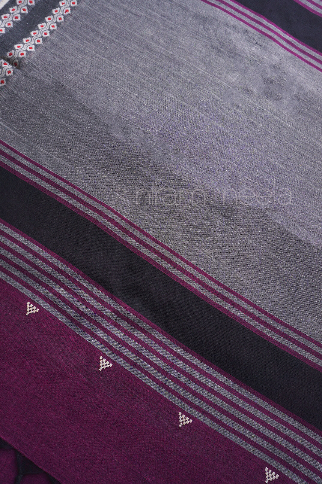 Purple and white Begumpuri cotton saree | Niram Neela