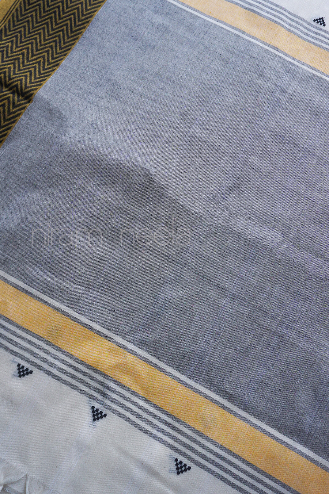 White and yellow Begumpuri cotton saree | Niram Neela