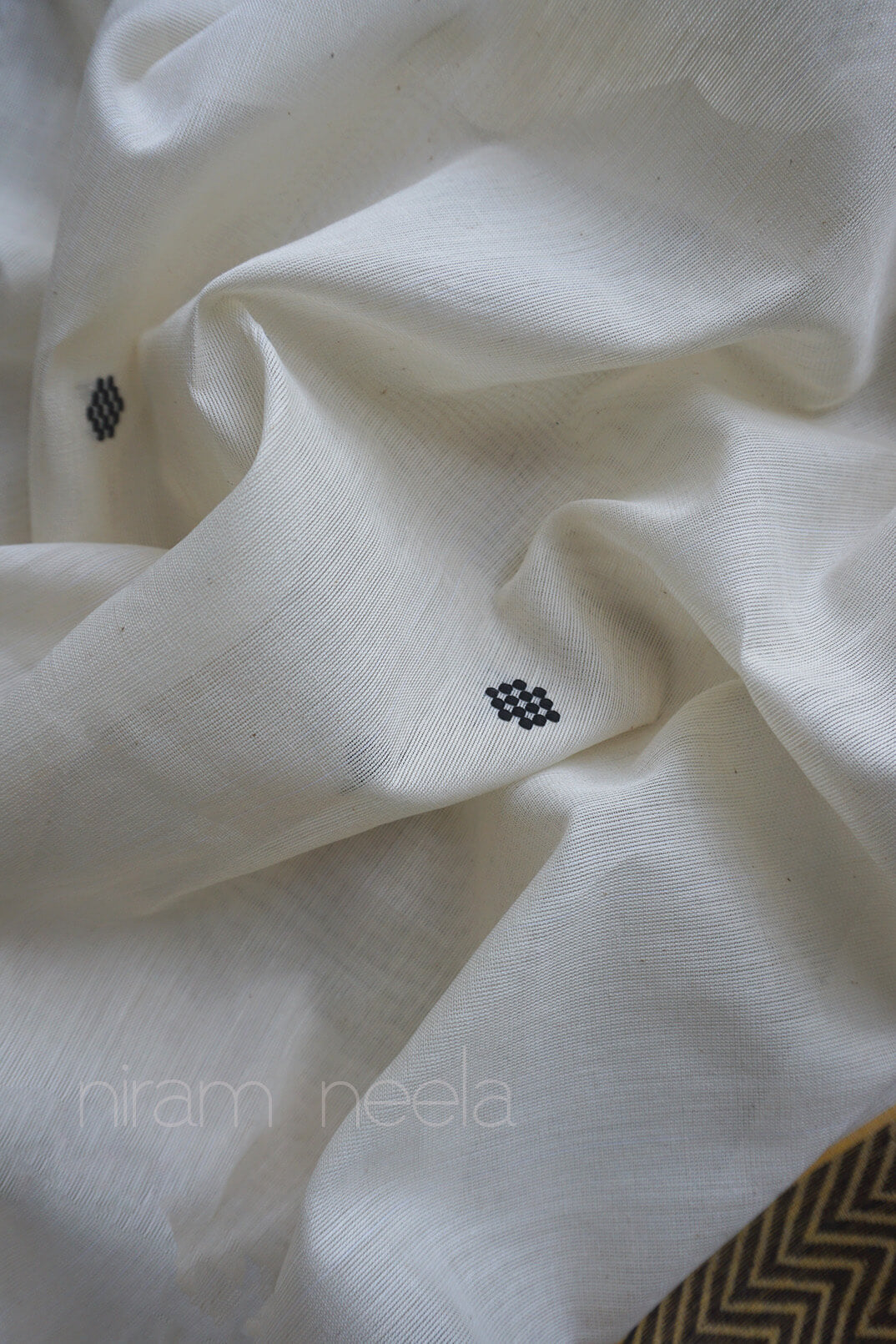 White and yellow Begumpuri cotton saree | Niram Neela