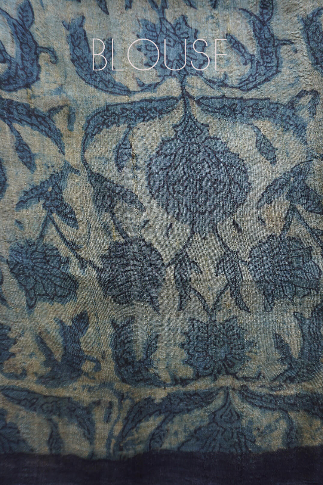 Indigo and slate green Vanaspati print tussar silk saree| Niram Neela