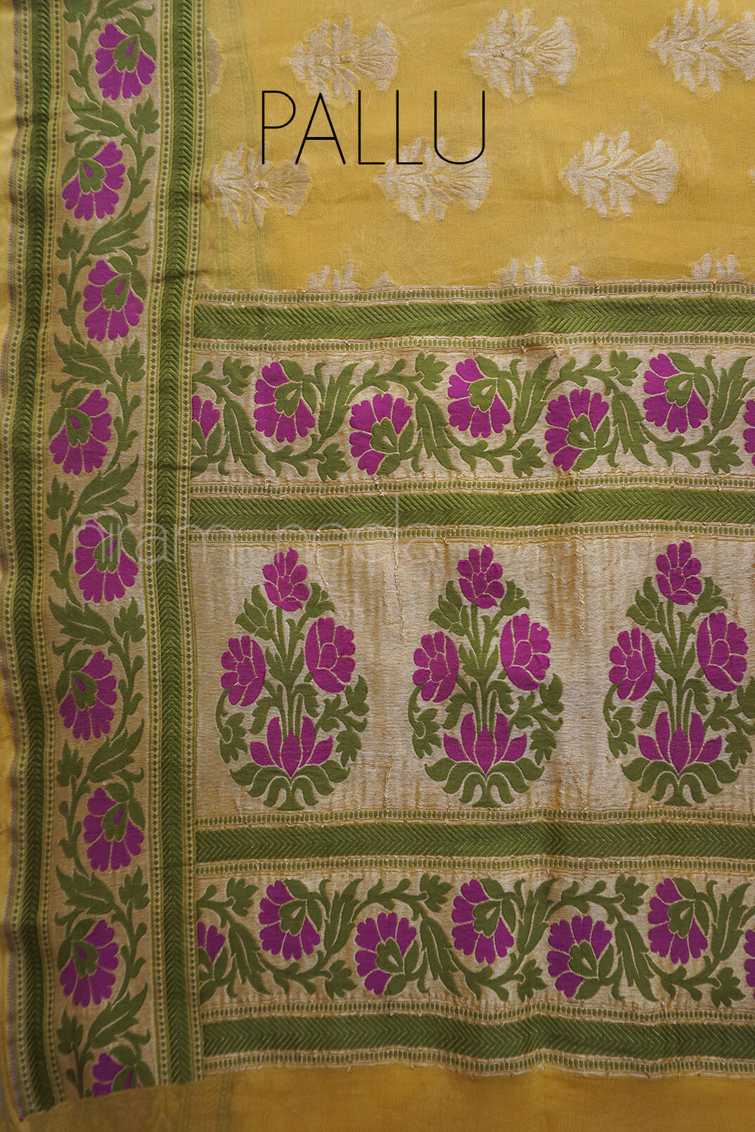 Yellow and green Banarasi silk chiffon saree | Niram Neela