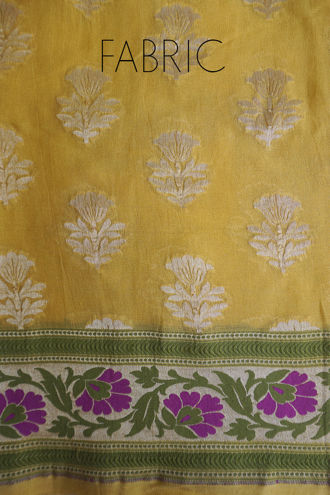 Yellow and green Banarasi silk chiffon saree | Niram Neela