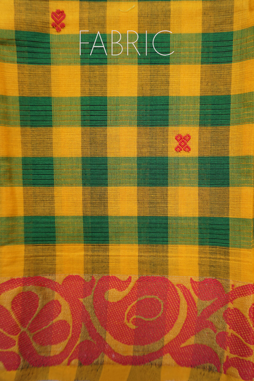 Yellow and green checkered Chettinad cotton saree - Niram Neela