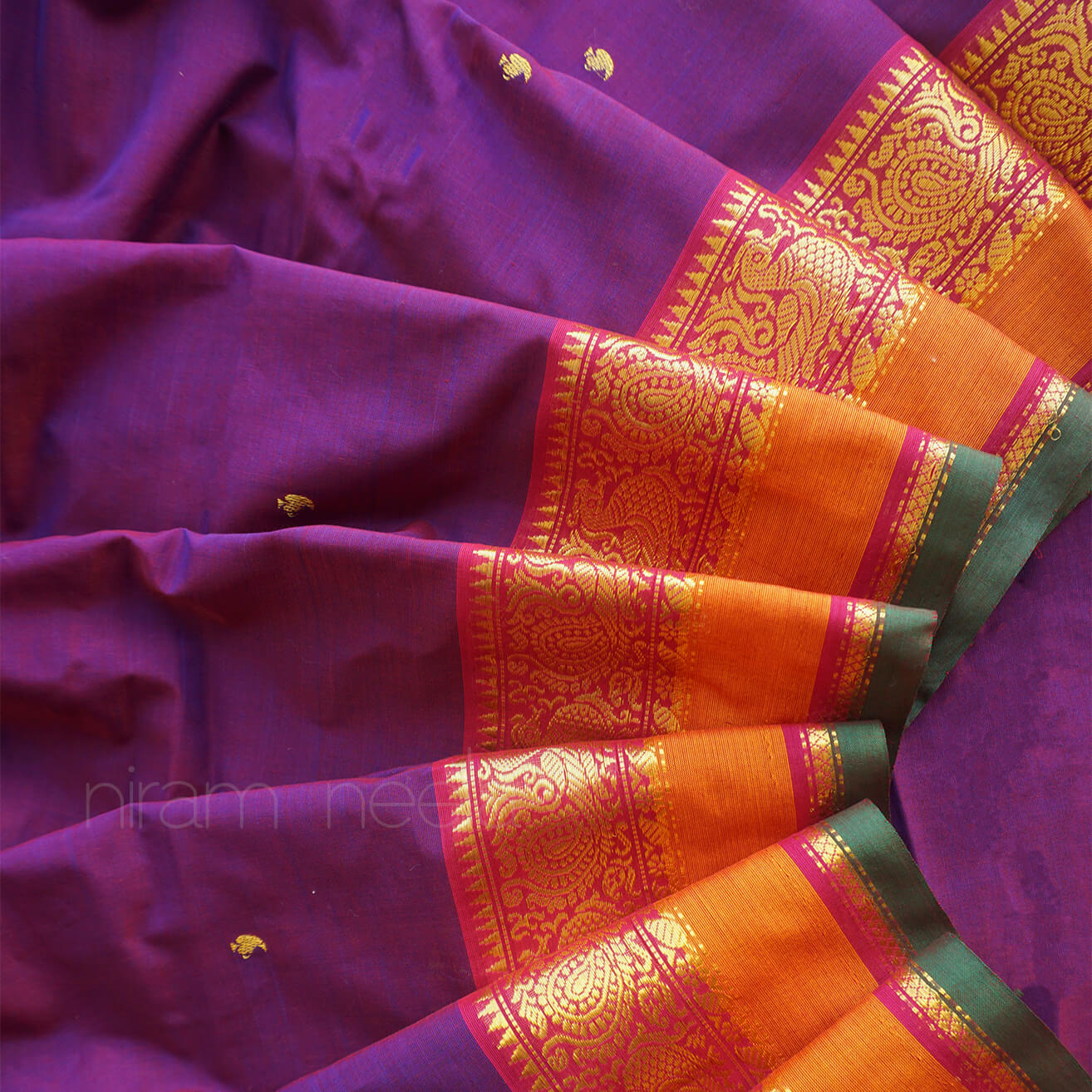 Purple and magenta handloom Chettinad silk cotton saree from Niram Neela