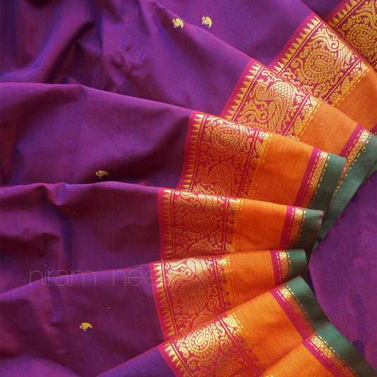 Purple and magenta handloom Chettinad silk cotton saree from Niram Neela