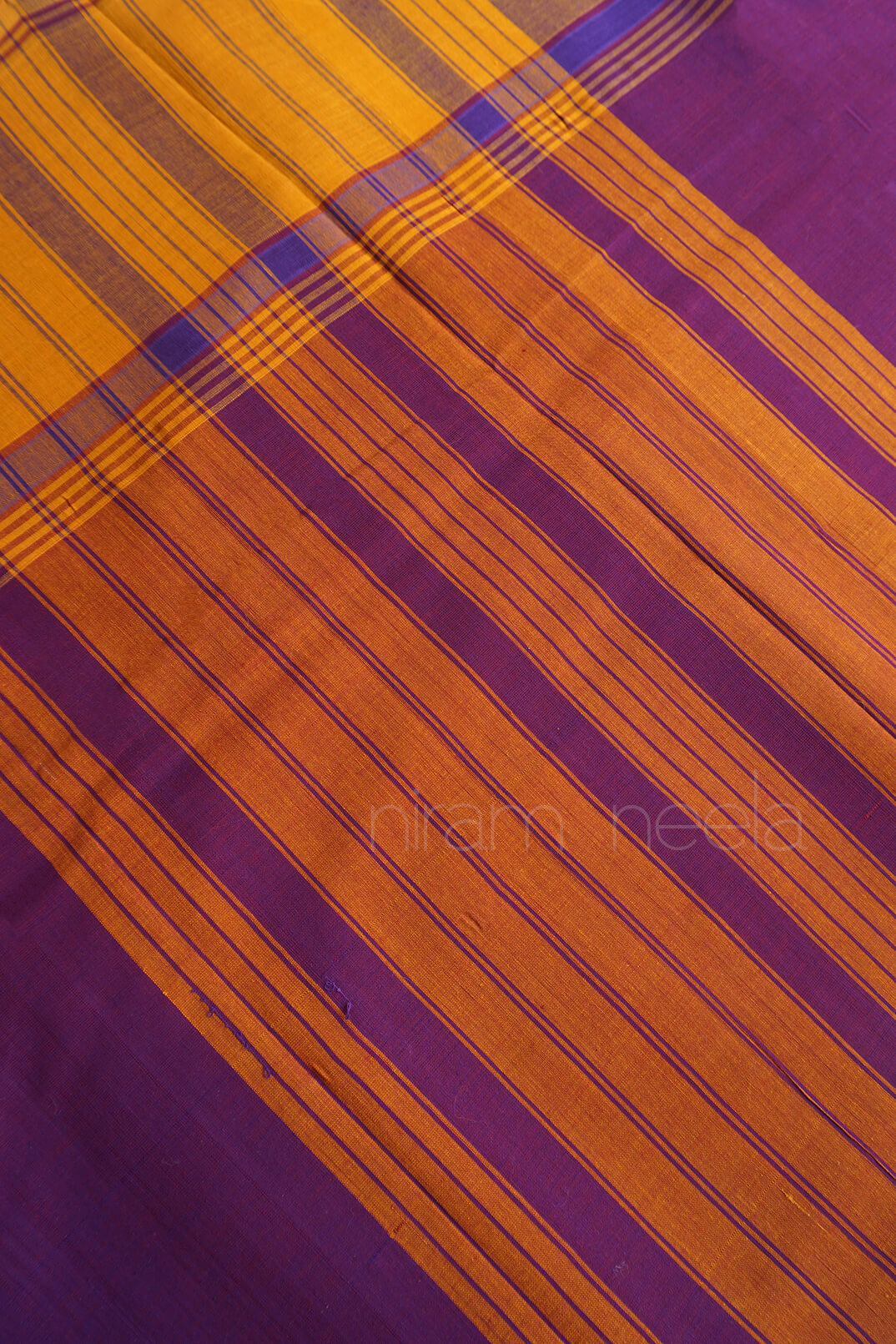Purple and yellow Chettinad handloom cotton saree from Niram Neela