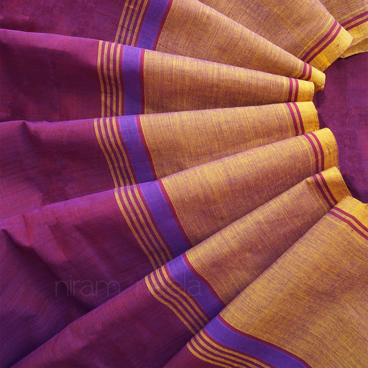 Purple and yellow Chettinad handloom cotton saree from Niram Neela