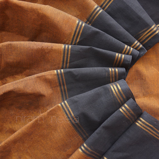 Brown and black Chettinad handloom cotton saree for women online from Niram Neela