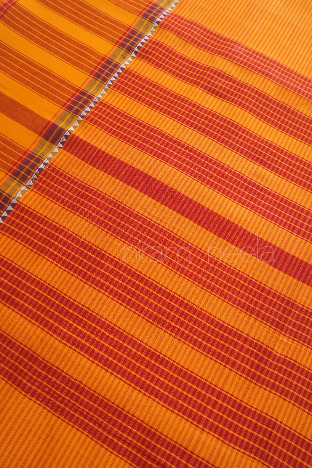 Yellow and red striped Chettinad handloom cotton saree| Niram Neela