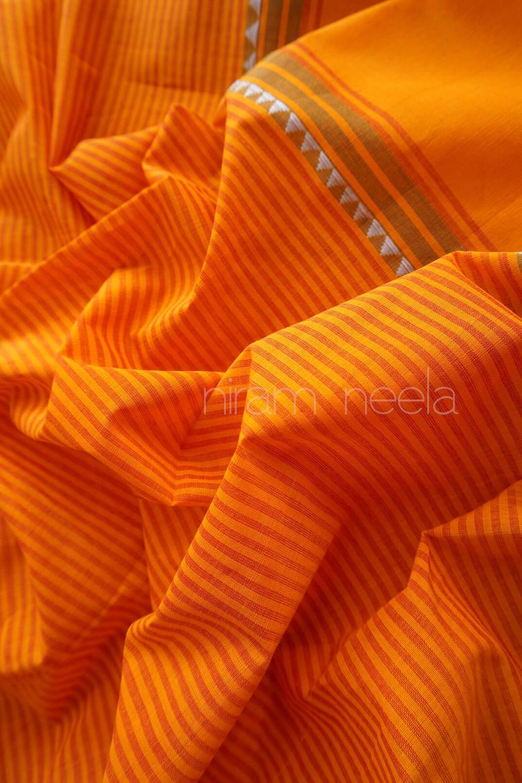 Yellow and red striped Chettinad handloom cotton saree| Niram Neela