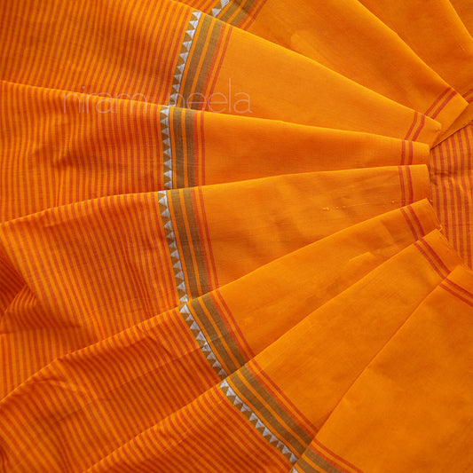 Yellow and red striped Chettinad handloom cotton saree| Niram Neela