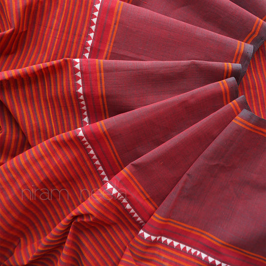 Maroon and black striped handloom Chettinad cotton saree | Niram Neela