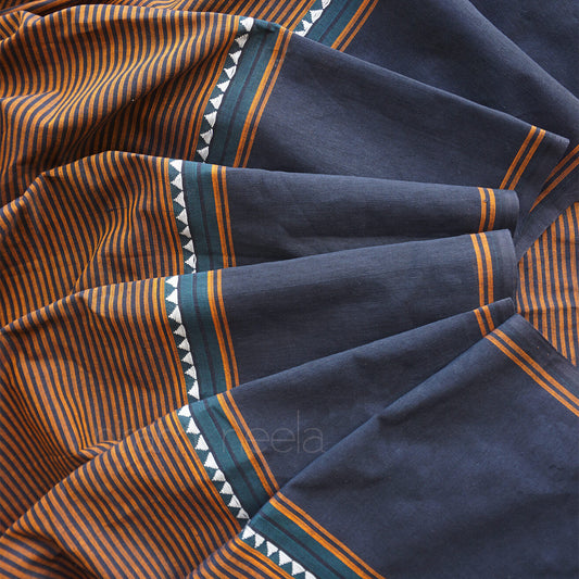 Brown and black striped Chettinad cotton saree | Niram Neela