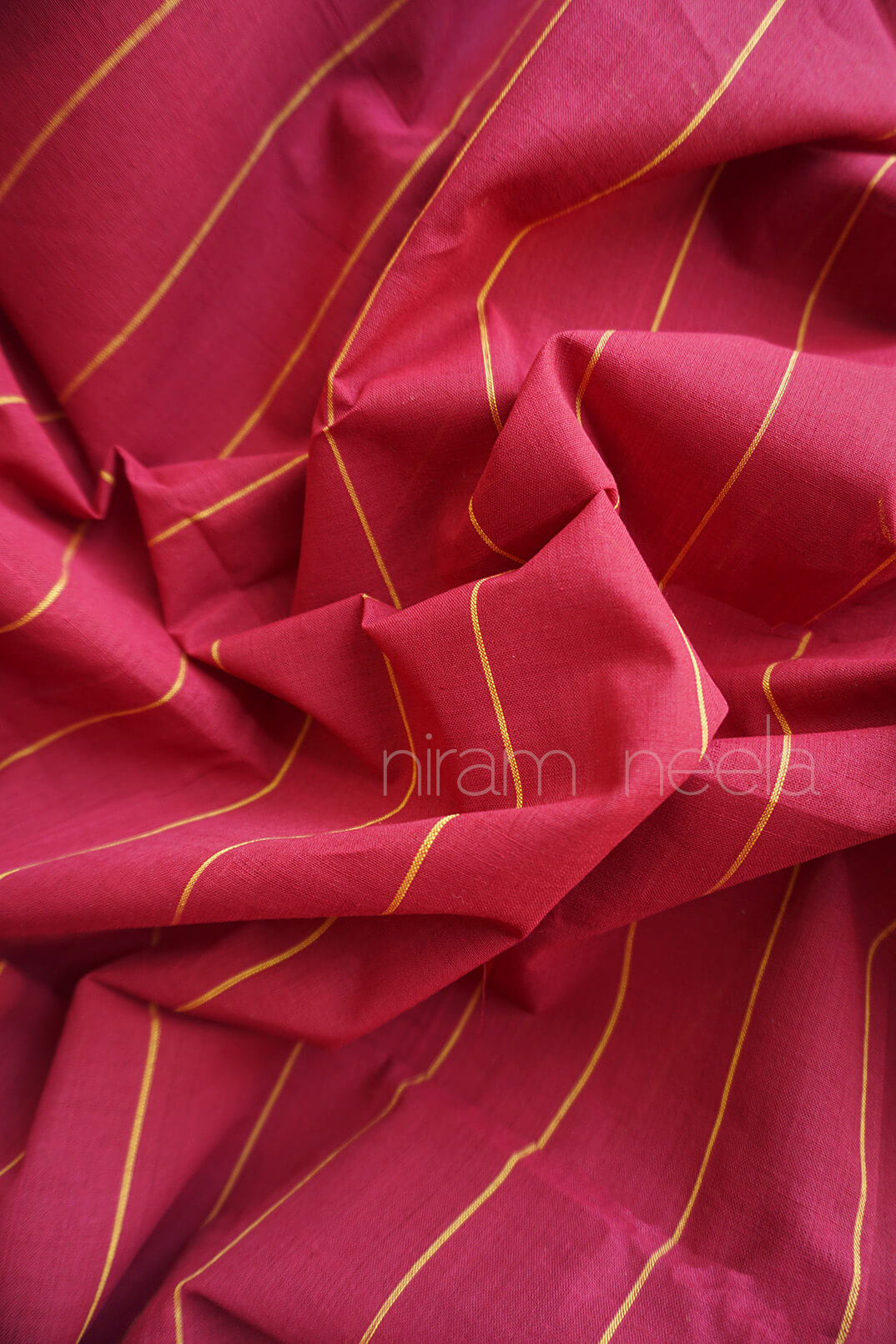 Maroon and yellow striped Chettinad cotton saree | Niram Neela