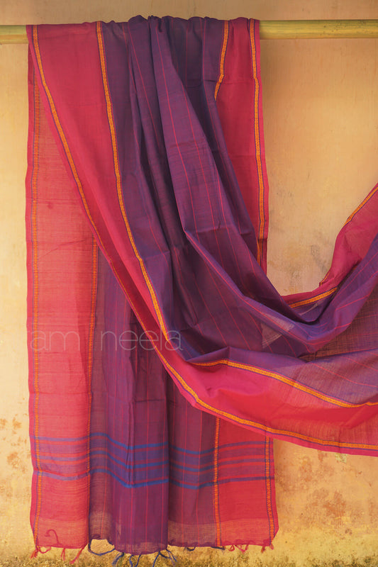 Violet and pink Chettinad handloom cotton dupatta | Niram Neela