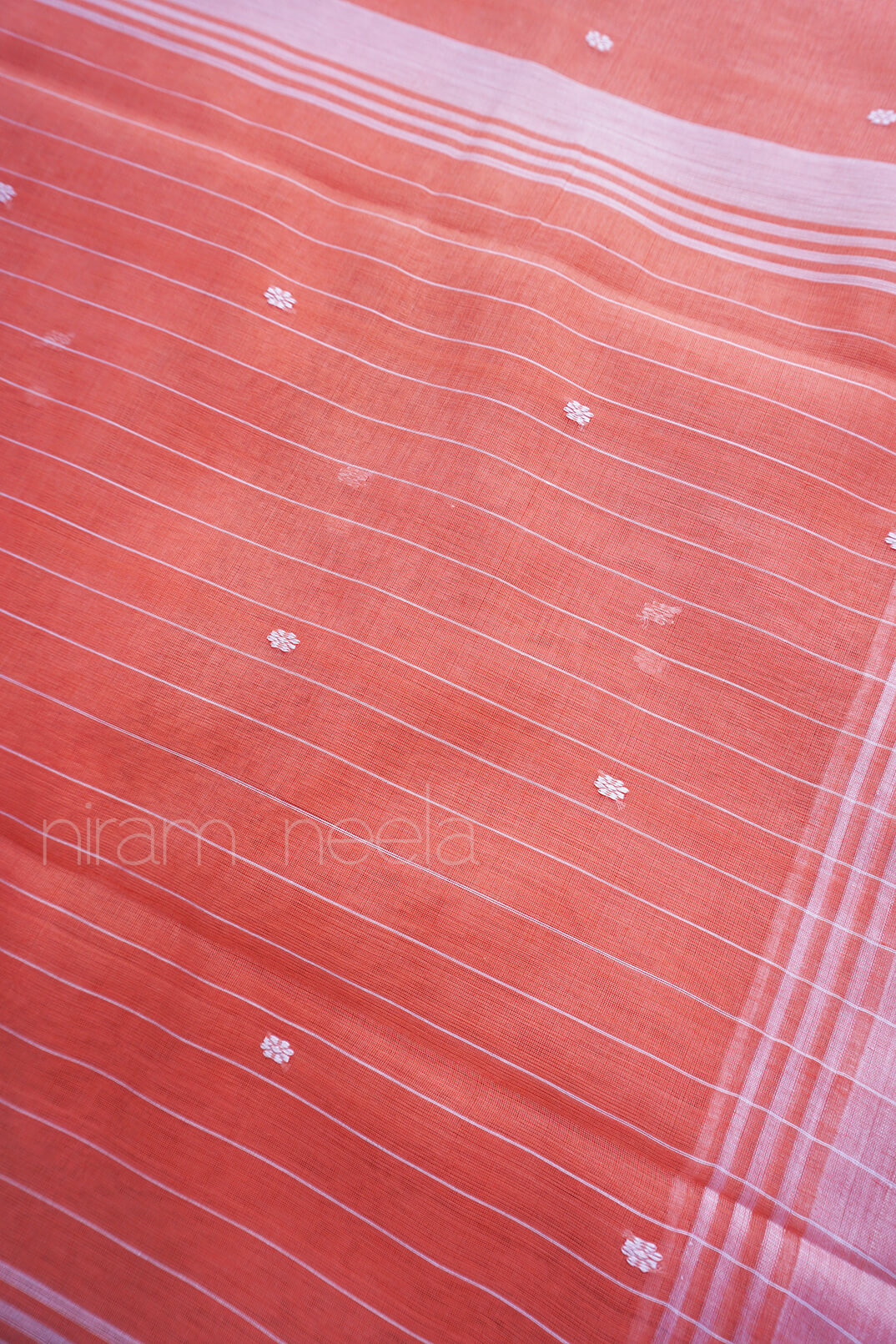 Peach and white Chanderi cotton saree - Niram Neela