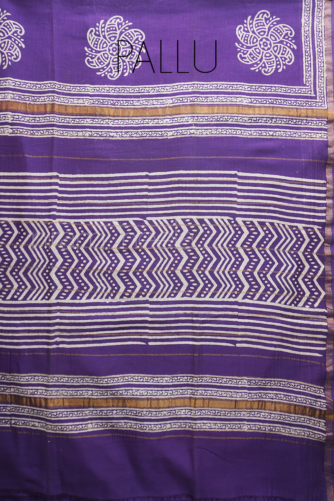Violet and white printed Chanderi silk cotton saree | Printed silk sarees by Niram Neela